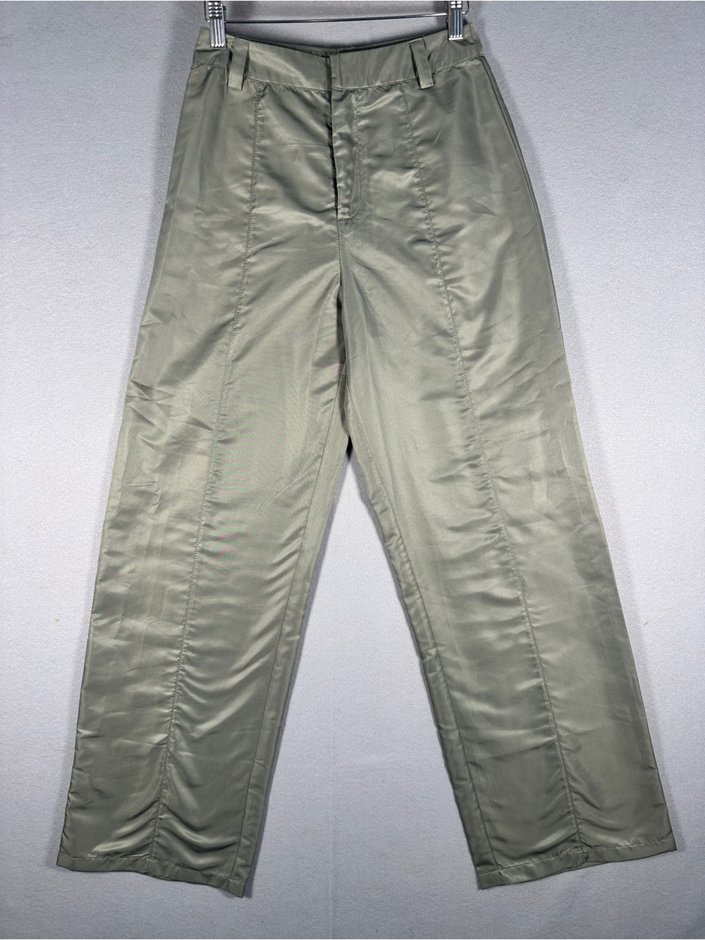 PrettyLittleThing Sage Satin Wide Leg Pants Trouser Front Seam Sz 0 NWOT!